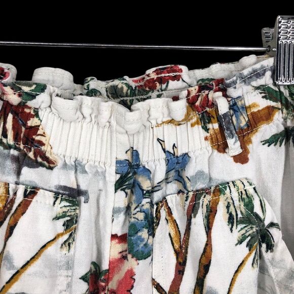 Vintage Linen Blend Tropical Island Shorts, Paperbag Elasic Waist, Pockets SZ S - Picture 8 of 11